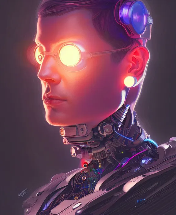 Image similar to a whirlwind inside the metaverse, guy, male, man, hologram, half body, neurochip, android, cyborg, cyberpunk face, by loish, d & d, fantasy, intricate, elegant, highly detailed, colorful, digital painting, artstation, concept art, art by artgerm and greg rutkowski and alphonse mucha