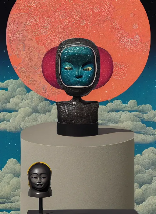 Image similar to a surreal contemporary ceramic sculpture of an astronaut on a plinth, by victo ngai, by hikari shimoda, by tracie grimwood, plain black background