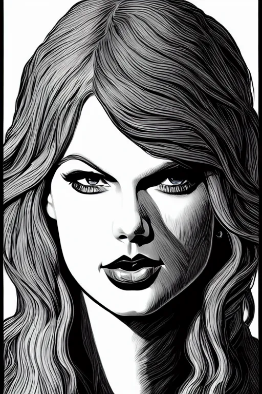 Image similar to a portrait of taylor swift, drawn by robbie trevino and dan mumford, poster, digital art, comic art, concept art,, single head, no double head,