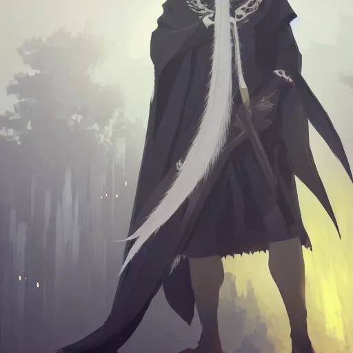 Image similar to a man with spiky white hair and yellow eyes, wearing a black cultist robe, medieval background, highly detailed, digital painting, artstation, matte, by makoto shinkai, animation style, studio ghibli, anime key visual