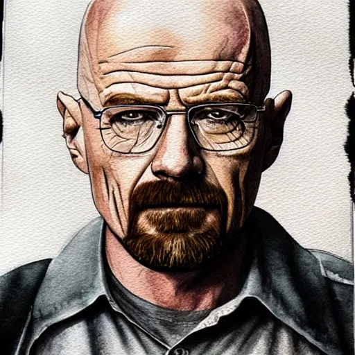 Prompt: Walter White detailed watercolor portrait