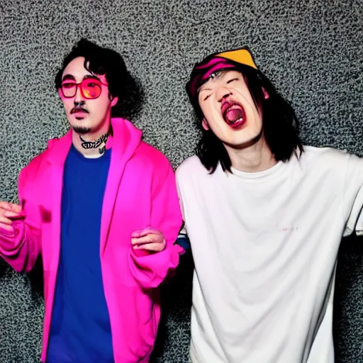 Image similar to filthy frank pink guy and joji rapping