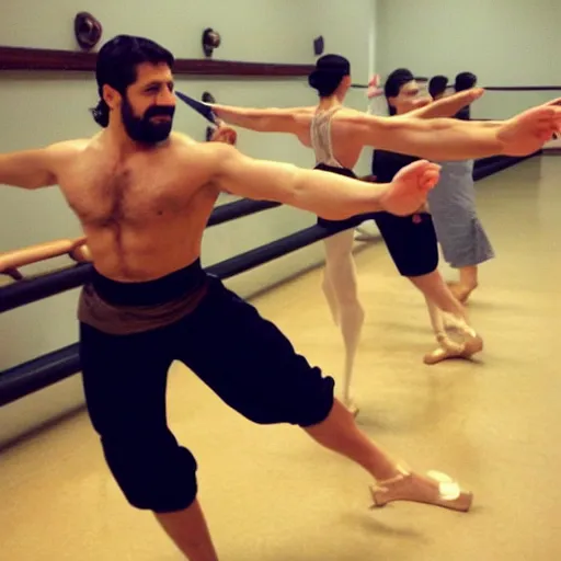 Prompt: king leonidas from the movie 3 0 0 at ballet practice