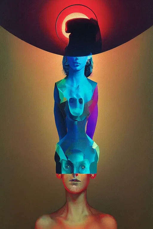 Image similar to woman wearing oculus and digital glitch head edward hopper and james gilleard, zdzislaw beksisnski, higly detailed