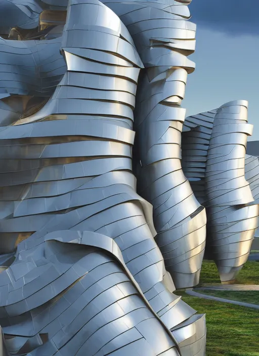 Prompt: highly detailed realistic architecture 3 d render of a futurisctic stele in frank gehry style made from atom models standing near a highway, archdaily, made in unreal engine 4 octane render