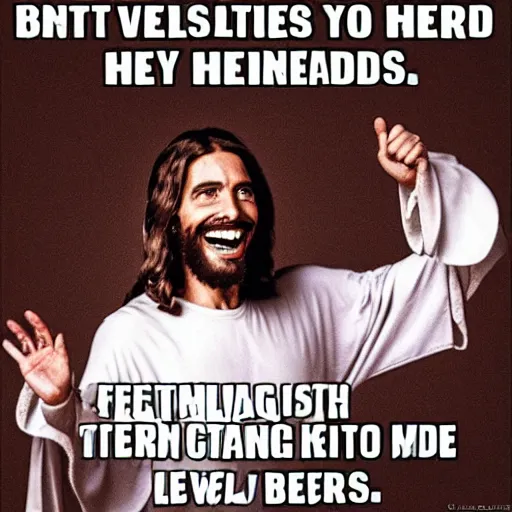 Image similar to meme of Jesus laughs out loud with his friends