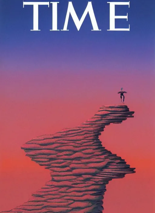 Prompt: TIME magazine cover, the coming AI singularity, by Moebius and Roger Dean and Tadao Ando, 4k