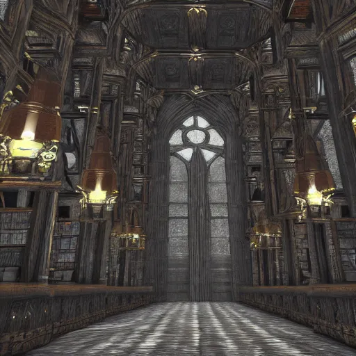 Prompt: gothic bottomless infinite library interior, grim dark