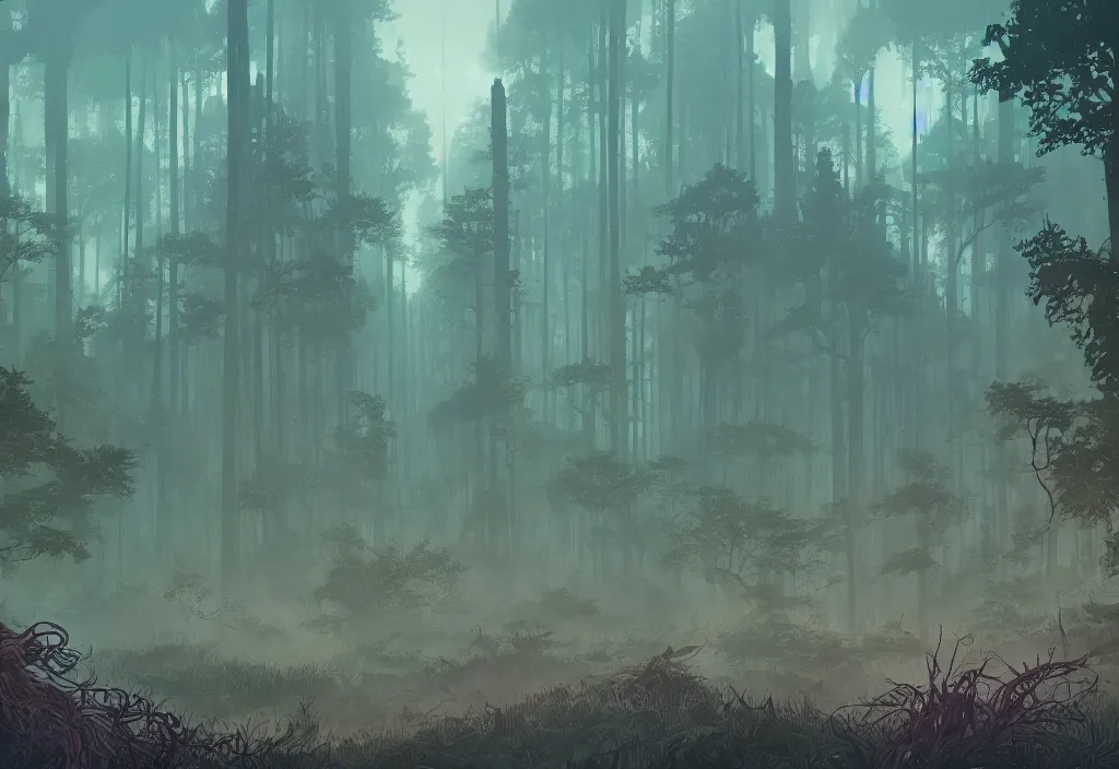 Prompt: illustration of a big and intricate forest landscape, line art, watercolor by Kilian Eng and by Jake Parker, atmospheric!! and vaporwave composition, winning-award masterpiece, fantastic, octane render, 8K HD Resolution, High quality image