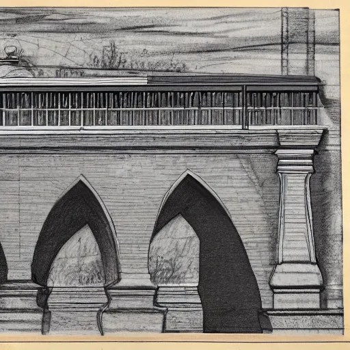 Prompt: front view 2 d projection of the aqueduct sketch