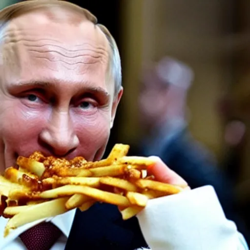 Prompt: Vladamir Putin eating some poutine
