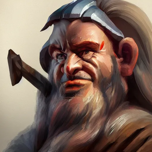 Prompt: portrait painting of a fantasy dwarf fighter with a huge iron axe, medium shot, asymmetrical, profile picture, organic painting, sunny day, matte painting, bold shapes, hard edges, street art, trending on artstation, y greg irons, dave sutherland