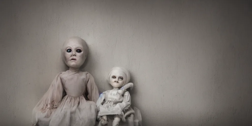 Prompt: haunted creepy doll with porcelain skin in a creepy cobweb attic, hyper real, octane render, unreal engine, 6K, volumetric lighting