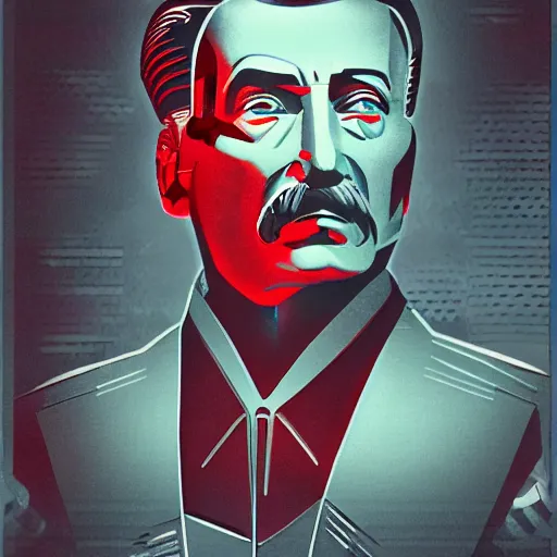 Image similar to cyberpunk joseph stalin as the leader of a futuristic communist society, cybernetics, sharp lines, digital, artstation, colored in