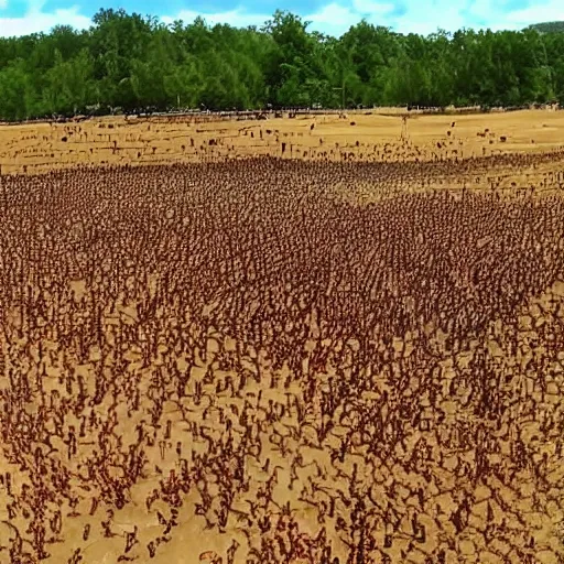 Prompt: thousands of boddhisatvas emerging from the earth and flying into the air, cellphone footage