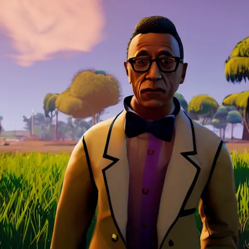 Image similar to gustavo fring as a fortnite character, gameplay screenshot, high definition