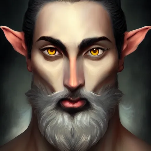 Prompt: Dark Fantasy portrait painting of an elf man with a goatee beard, cgsociety, trending on artstation