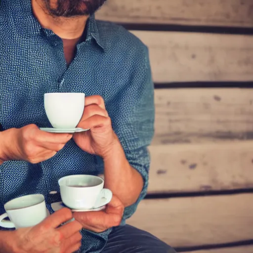 Prompt: time stop photo of man stumble and drop all his coffe food