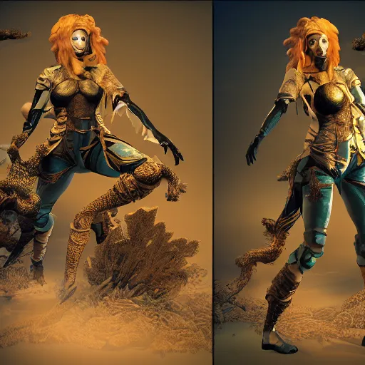 Image similar to golden ratio female earth mage, high quality character design, action pose : : spotlight, magicpunk, biopunk, forestpunk, forest, mushrooms, high detail, 8 k, oled, shadows, reflections, digital art, official art, octane render, dynamic camera angle, unreal engine, dollpunk