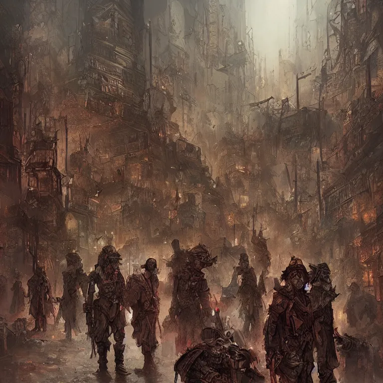 Prompt: the souls of dead soldiers waiting in a lone quiet dark city for the day of judgment, by marc simonetti