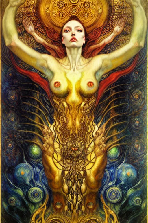 Image similar to Divine Chaos Engine by Karol Bak, Jean Delville, William Blake, Gustav Klimt, and Vincent Van Gogh, symbolist, visionary