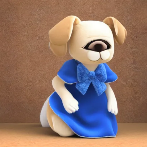 Prompt: cute fumo plush of a canine girl in a blue dress, velvet, vray