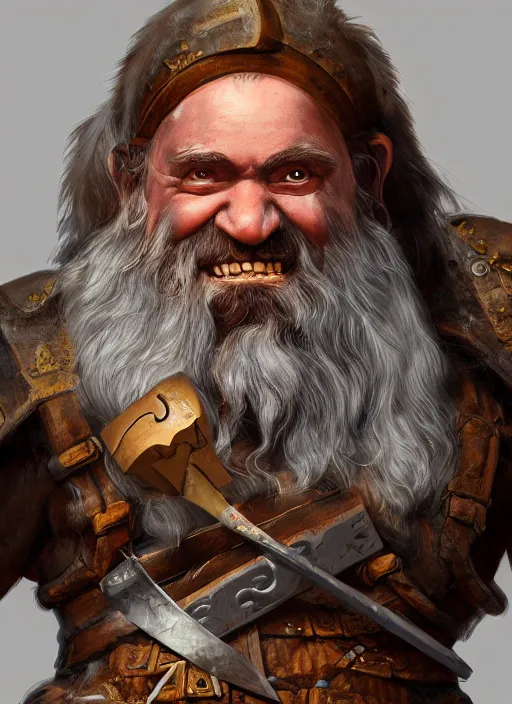 Image similar to stunning portrait of a axe wielding maniac fantasy dwarf, artstation, nvidia, vray