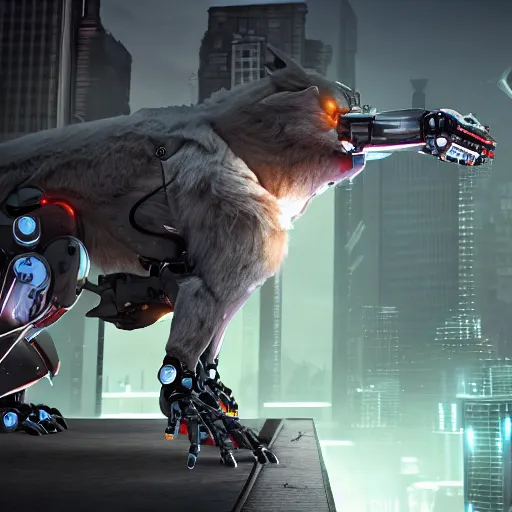 Prompt: robotic werewolf in a futuristic city, ultra detail, unreal engine, 8 k