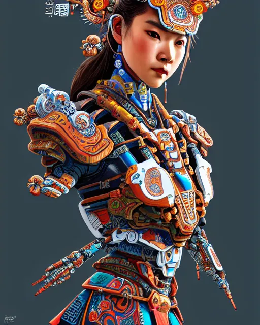 Image similar to symmetry!! portrait of a machine from horizon zero dawn, machine face, decorated with chinese opera motifs, asian, asian inspired, intricate, elegant, highly detailed, digital painting, artstation, concept art, smooth, sharp focus, illustration, art by artgerm and greg rutkowski and alphonse mucha, 8 k