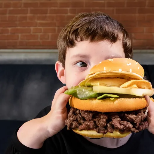 Prompt: high resolution photograph of John Joseph cromag eating a bigmac