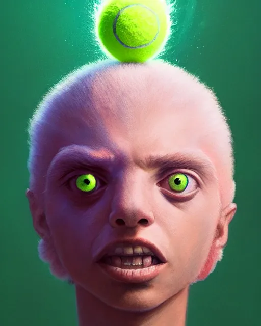 Image similar to highly detailed vfx portrait of a character of a tennis ball monster stephen bliss, chalk, unrealengine, greg rutkowski, loish, rhads, beeple, makoto shinkai and lois van baarle, ilya kuvshinov, rossdraws, tom bagshaw,