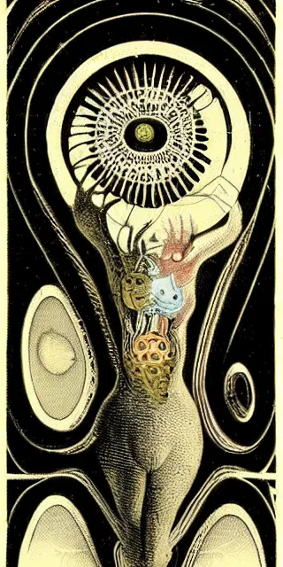 Image similar to whimsical freaky creature sings a unique canto about'as above so below'being ignited by the spirit of haeckel and robert fludd, breakthrough is iminent, glory be to the magic within