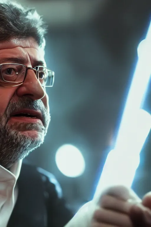 Prompt: [a still of Melenchon in the movie Star Wars, evil, 4k, HD, high quality]