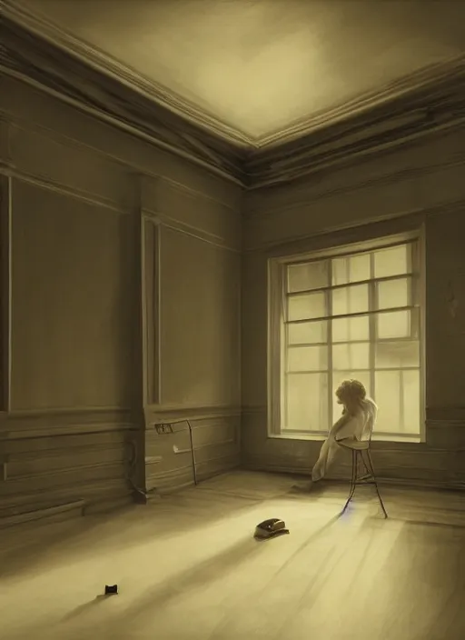 Image similar to Keaton Henson in an empty room art concept art, sharp focus, artgerm, 8k highly detailed