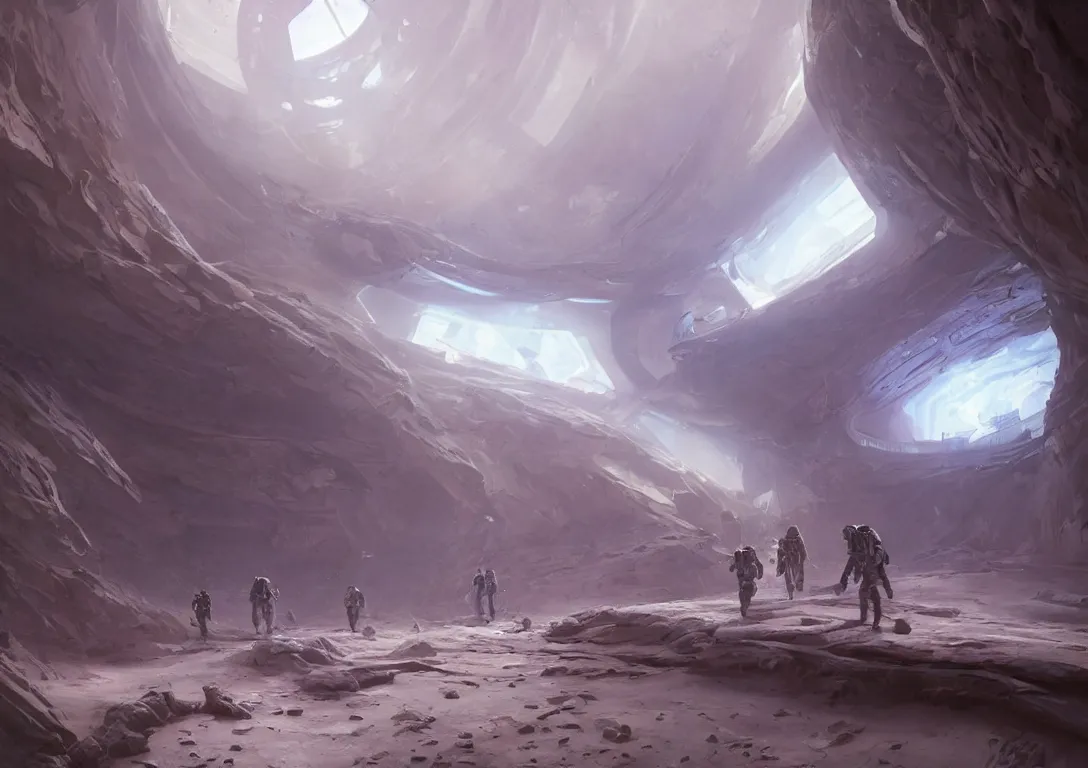 Prompt: Walking inside The Futuristic Space Habitat hallway on Mars by Greg Rutkowski, astronauts waving hello, liminal space, futuristic interior design, inspired by Stephan Martiniere and O'Neill Cylinder, fantasy, digital art, professional illustration, realistic, ultra detailed, atmospheric, cinematic lighting, movie concept art, hyper detailed, insanely detailed, corona render, octane render, colorful redshift render, 8k