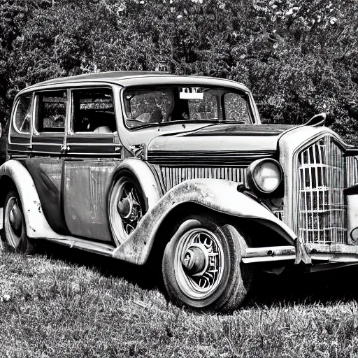 Image similar to old vintage car flyghing, photograph in black and white