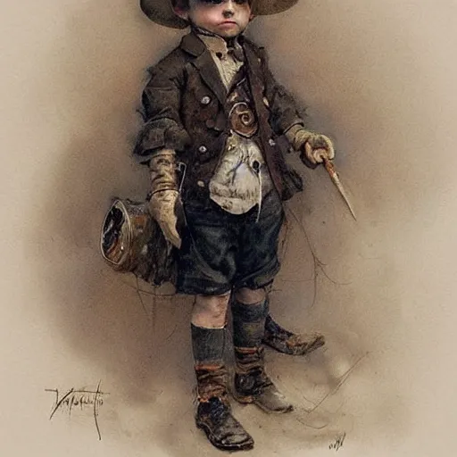 Image similar to by Jean-Baptiste Monge !!!!!!!!!!!!!!!!!!!!!!!!!!! (((((((((portrait of boy dressed as steampunk detective wearing leather gloves . muted colors.)))))))))