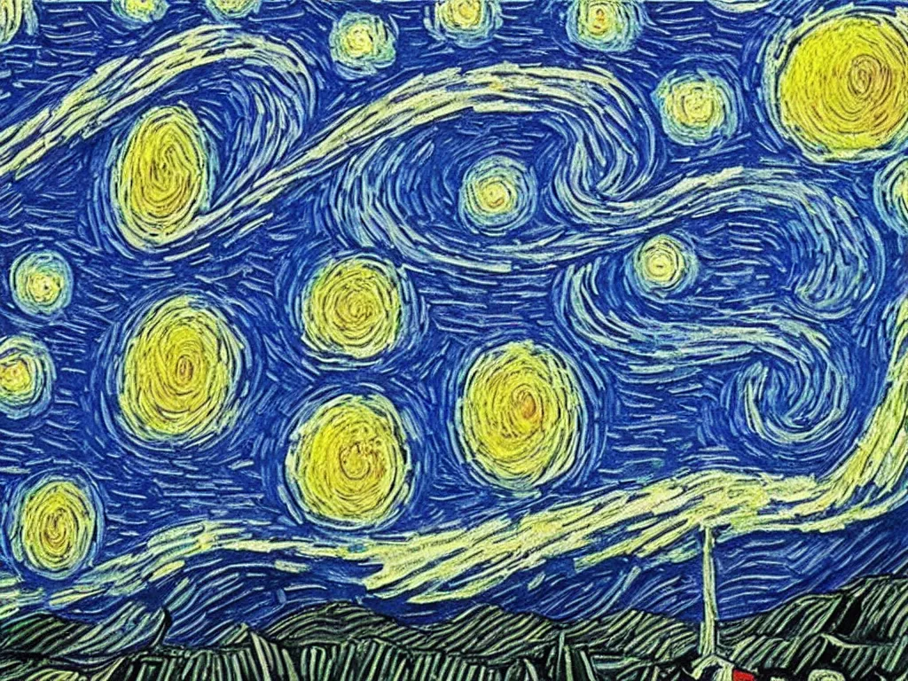 Prompt: van gogh starry night rotated 1 8 0 ⁰ degrees