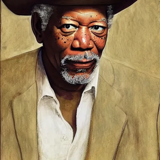 Image similar to Morgan Freeman in a western, painted by Leonardo Davinci