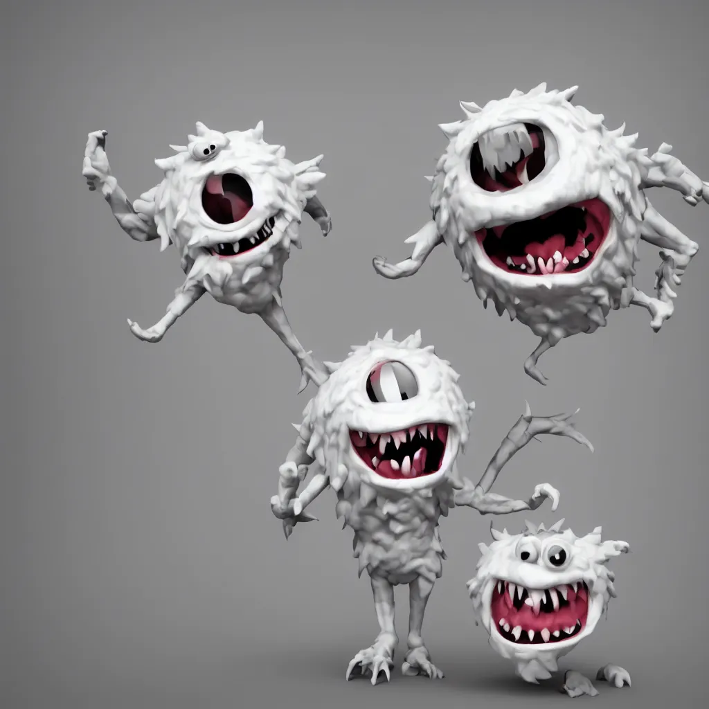 Prompt: cute weird monster emoticone, 3 d render, white background realistic,