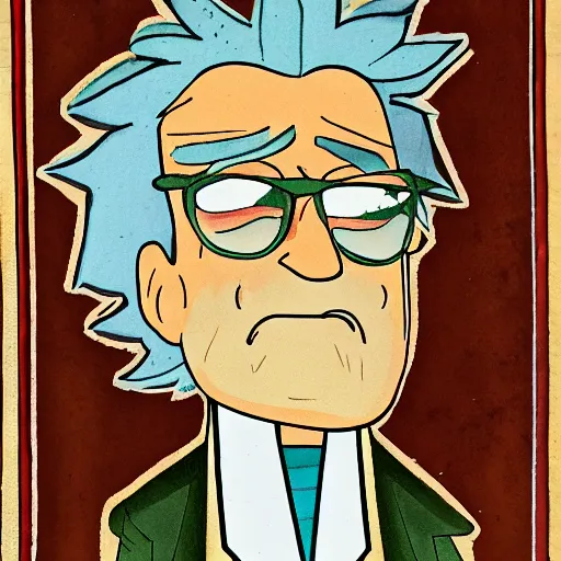 Prompt: rick sanchez of rick and morty, portrait, medieval persian illustration