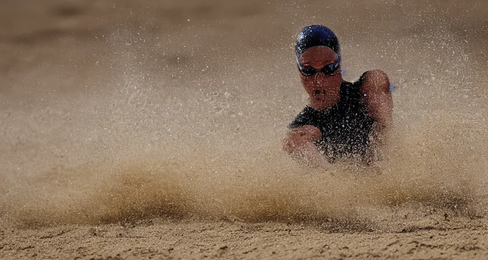 Image similar to olympic swimming in sand instead of water, motion blur