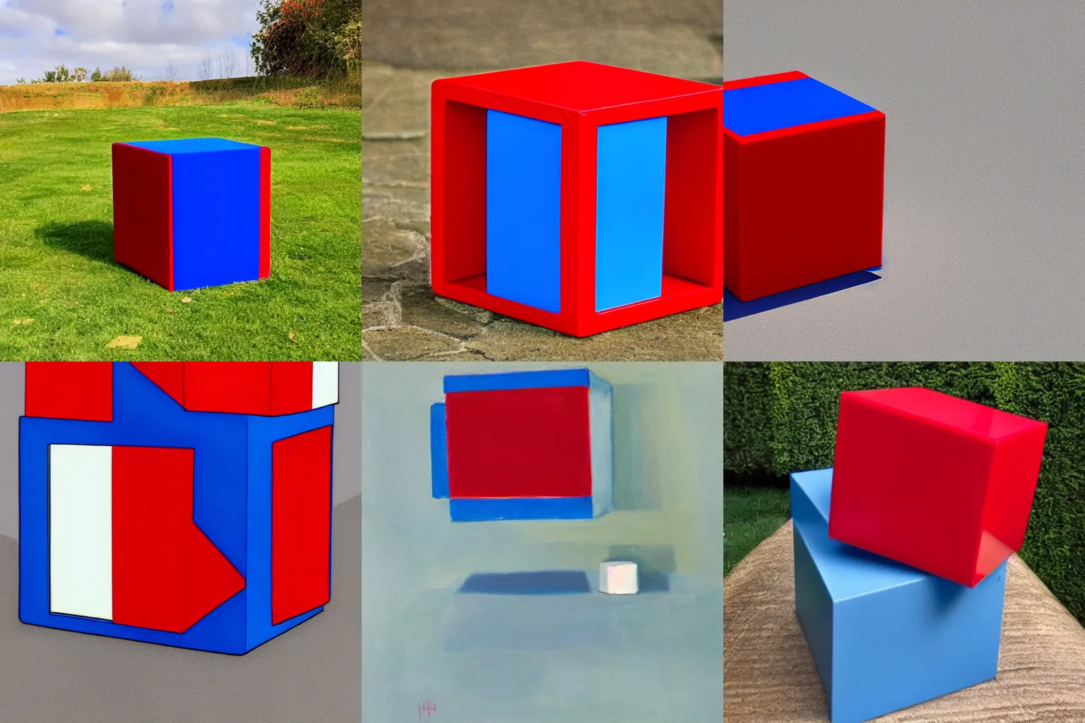 Prompt: red cube and blue cylinder