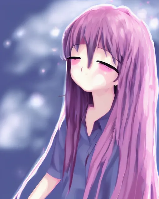 Image similar to A shy anime girl blushing after being complimented, anime shading, digital art