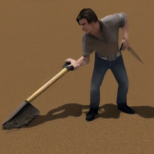 Image similar to tom cruise digging a deep hole with a shovel, videogame graphics, untextured