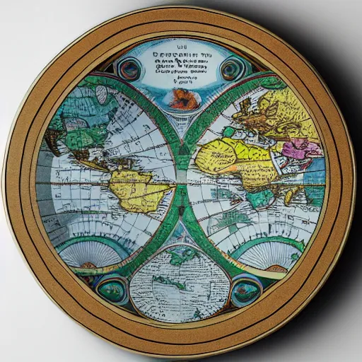 Image similar to a stack of turtles beneath a round disc showing a map of the earth, side view