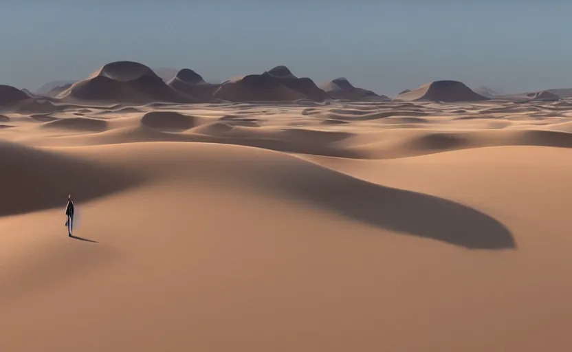 Image similar to a matte painting of desert dunes with blue light falling on them, trending on artstation, cgsociety