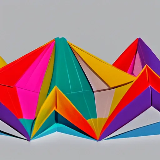 Image similar to origami architecture in multi colored paper, 3 d render, ultra detailed, on white background, studio shot