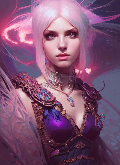 Image similar to hyper detailed ultra sharp of a beautiful necromancer girl. trending on artstation, dungeon, colorful, ornate, intricate, digital painting, concept art, smooth, sharp focus, illustration, art by artgerm and greg rutkowski and alphonse mucha, 8 k