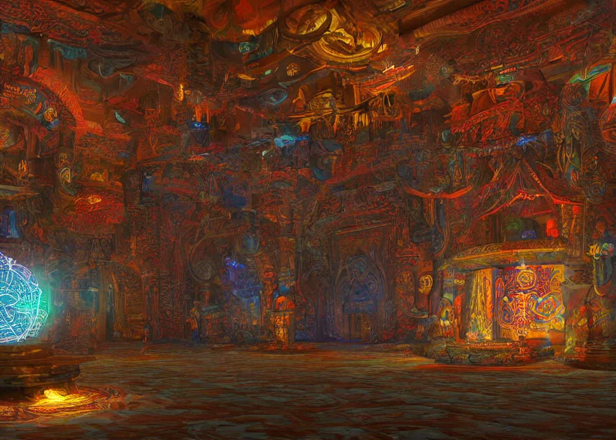 Image similar to interior of a DMT temple, 3d art, 4k, artstation